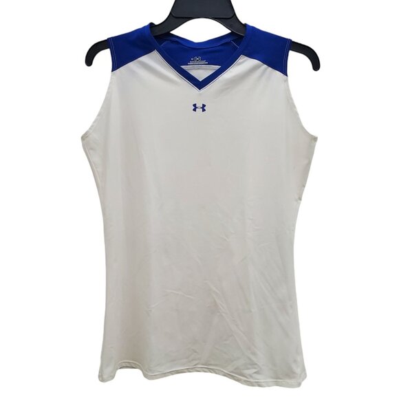 UnderArmour Under Armour Women's White Blue Trim Fitted Sleeveless Active Tank L - Picture 1 of 6